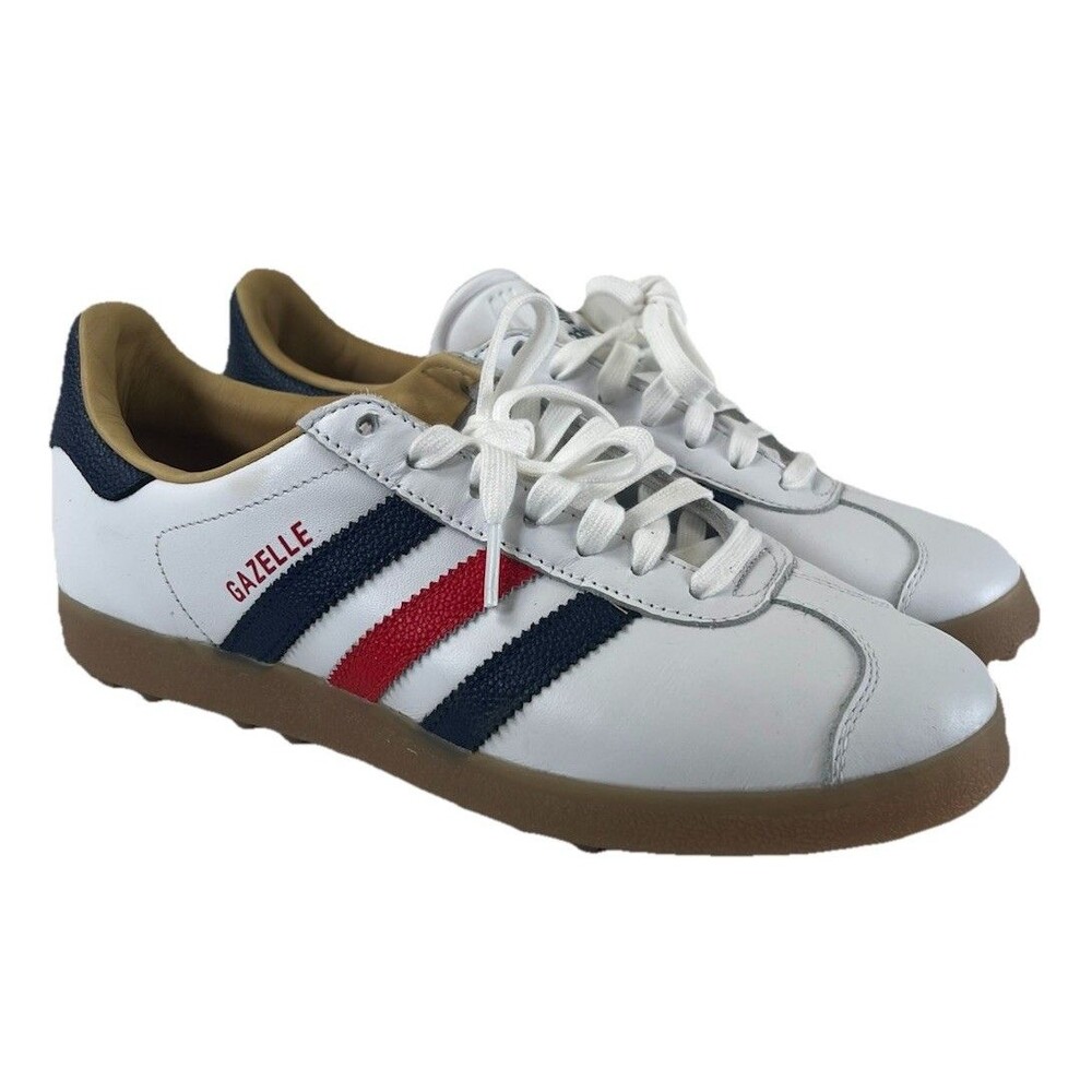 Adidas Gazelle Leather Spikeless Golf Shoes White Navy Red Men’s 8 (JP7705)